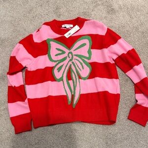 NWT Red and Pink Striped Sweater with Green Bow